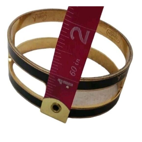 Y2K COACH Cuff Bracelet S/M BLACK GOLD Square Cut Out Modern Designer Rare VNTG - Picture 11 of 14